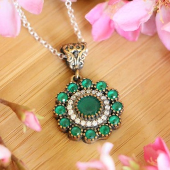 Sterling Silver Jade Stones &Cubic Zirconia Stones - Picture 1 of 8